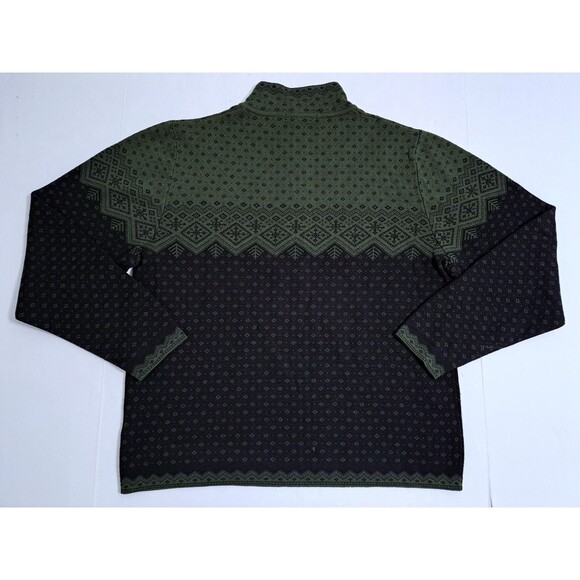 Neve Wool Sweater Fair Isle Zip Nordic Fair Isle Green Black Snowflake Ski - Picture 5 of 10